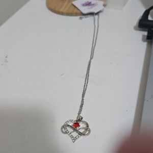 I Love You For Always And Forever Heart Necklace with Red Gemstone